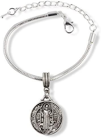 St Benedict Bracelet | Medal San Benito Religious Jewelry Bracelet for Women Silver Plated Chain Charm Gifts Catholic for Women Men - Gifts for You 'n Me