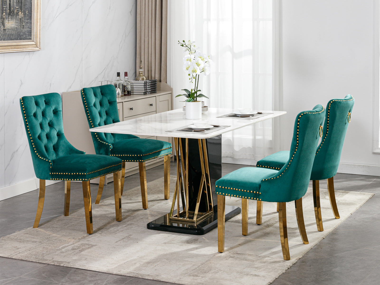 Nikki Collection Modern Tufted Solid Wood Velvet Upholstered Dining Chair with Gold Legs