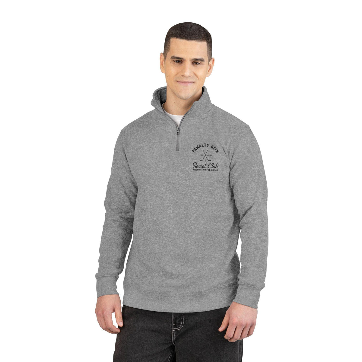 Penalty Box Social Club “Welcome to the Sin Bin” Zip Neck Embroidered Sweatshirt