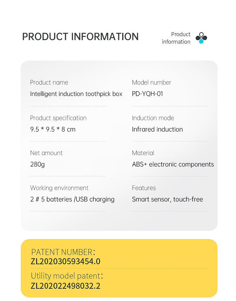 Can sense toothpick box, fully automatic innovation, home restaurant toothpick machine, hotel automatic electric pop-up toothpick cylinder
