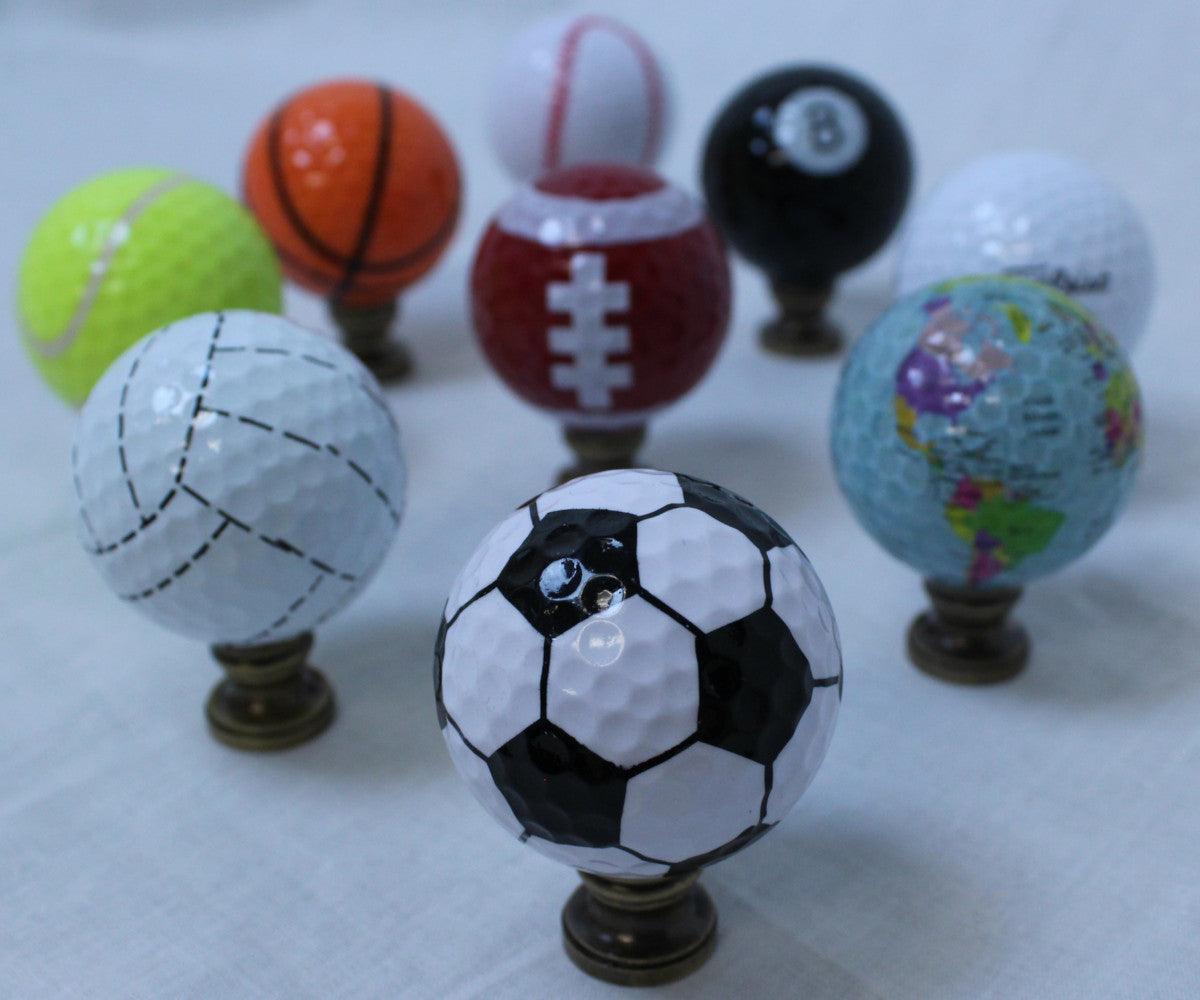 Soccer Ball Lamp Finial, Black and White Pentagon Pattern, 2.25