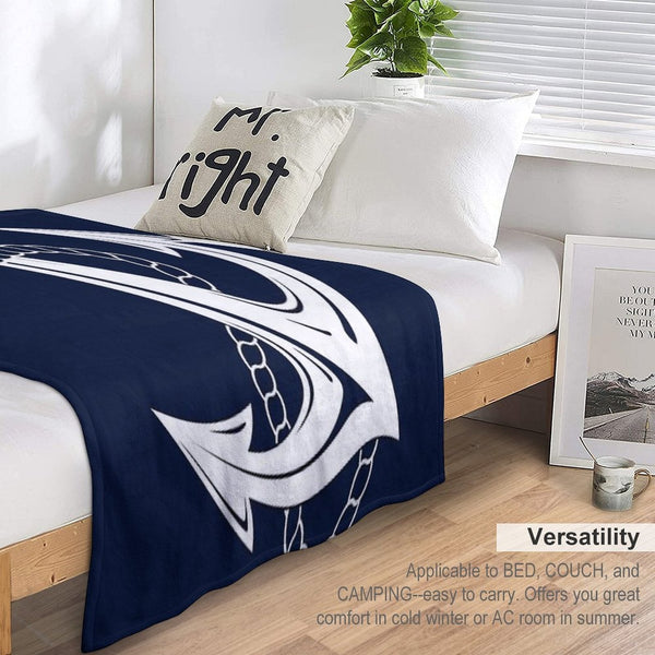 Anchor Nautical White & Navy Quick-dry Throw Blanket