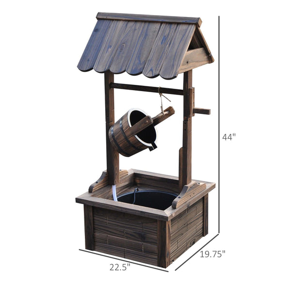 Carbonized Wood Wishing Well Outdoor Fountain 44 Inch