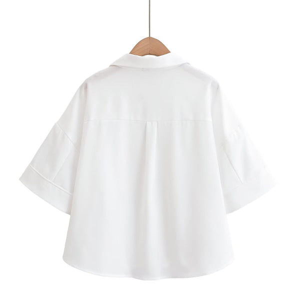 Elegant  Style Women's Fashion Casual Versatile V-Neck Short Sleeve Crop Shirt