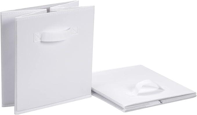 Amazon Basics Collapsible Fabric Storage Cubes Organizer with Handles, Sturdy, White, 10.5-x-10.5-x-11-inch, Pack of 6