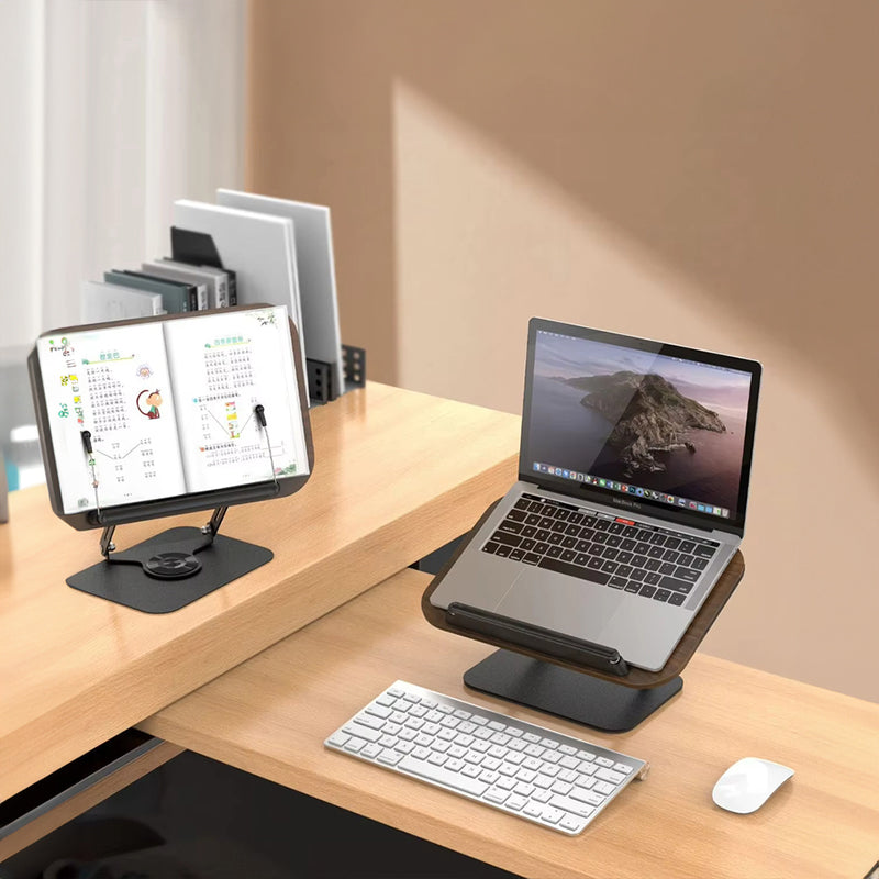 Adjustable 360° Rotating Book Stand with Elastic Clips, for Cookbooks, Laptops & More