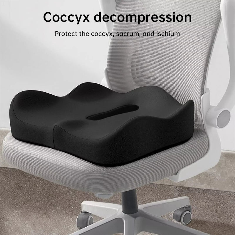 Memory foam car seat cushion. Ergonomic support. Relieves back/coccyx pain. Universal fit.
