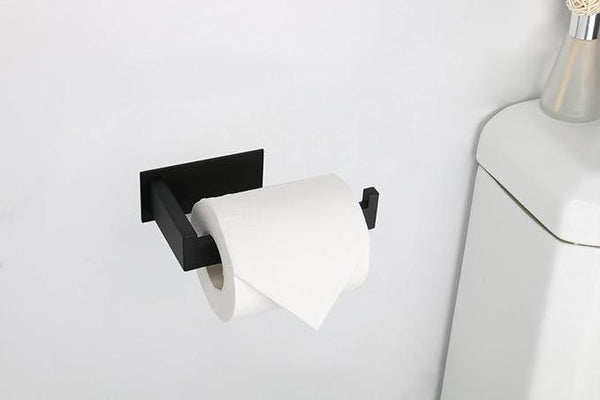 Toilet Paper Holder, Self Adhesive Tissue Holder Stainless Steel Rustproof Paper Roll Holder, No Drilling Easy to Install, Toilet Paper Rack Suitable for Office, Bathroom (2, Matte Black)