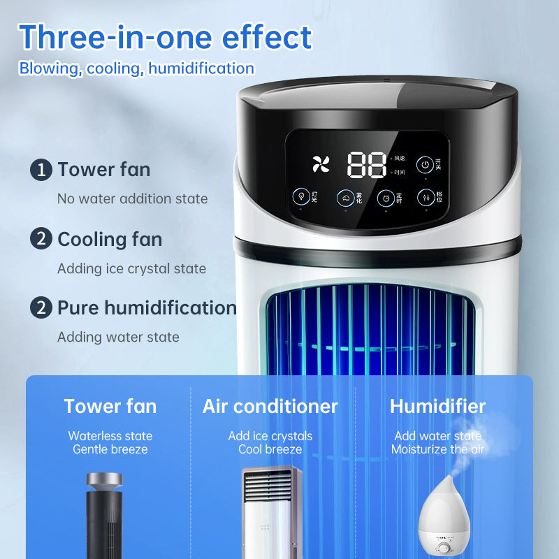 Six - speed timed silent AC cooling fan, new mini portable AC, USB air cooler, bladeless electric fan.