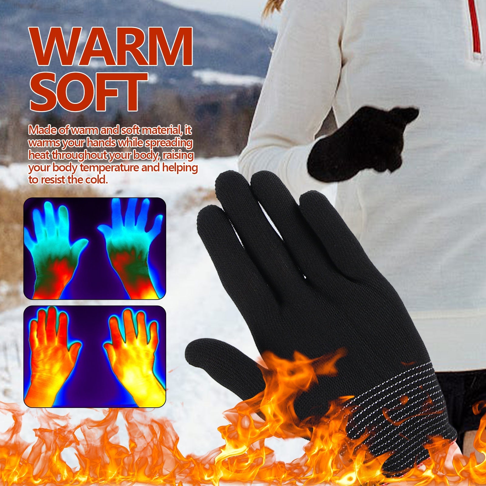 Nylon Gloves, Winter Outdoor Sports Skiing Cold Hand Care Massage Heat Warm Gloves