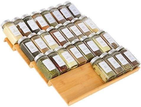 Spice Drawer Organzier,4 Tiers Bamboo Spice Rack Tray Insert for Cabinet Drawer Countertop, Kitchen Seasoning Storage Drawer Organization,14.57