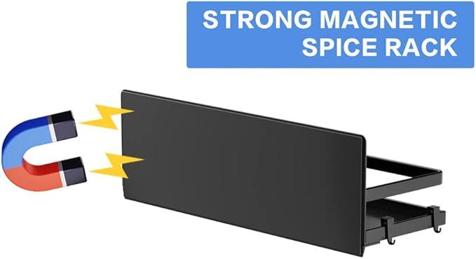 Magnetic Spice Rack Refrigerator Magnetic Shelf Fridge Organizer Space Saver Container for Kitchen/Apartment, Drill free, Black 4 Packs