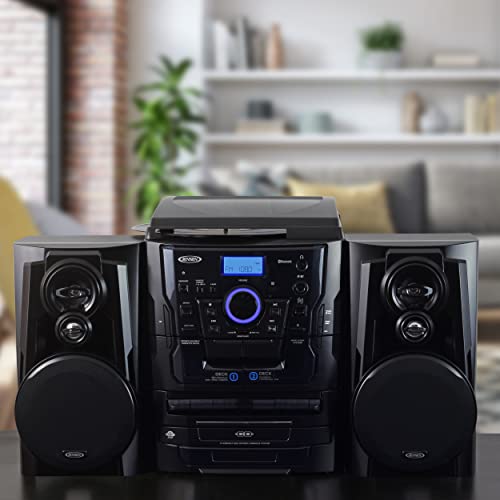 JENSEN Shelf Stereo System with Bluetooth, Turntable, 3-CD Changer & Dual Cassette