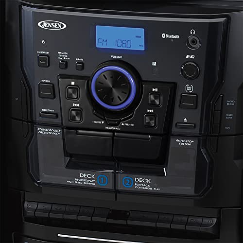 JENSEN Shelf Stereo System with Bluetooth, Turntable, 3-CD Changer & Dual Cassette
