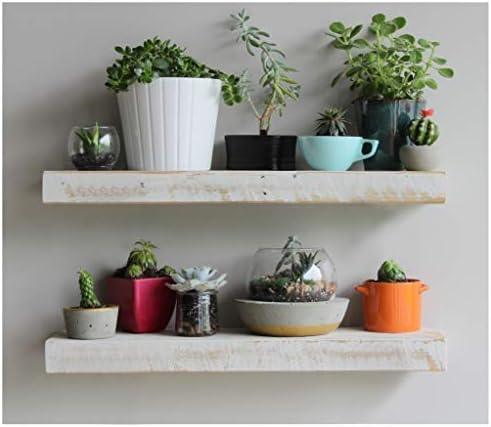 Urban Legacy Reclaimed Barnwood Planks | Floating Shelves for Wall w/Flush Mount Shelf Bracket Set Included | Set of 2 (White Wash, 24