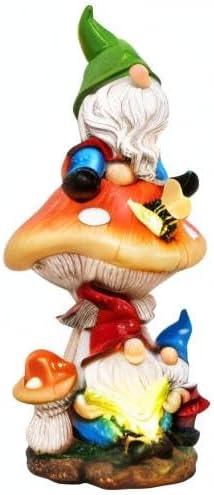 TERESA'S COLLECTIONS Garden Gnomes Statues Decorations for Yard with Solar Lights, Resin Sculptures& Statues on Mushroom Reading Garden Outdoor for Patio Lawn Ornaments,Ideal Gifts for Mom, 12.6