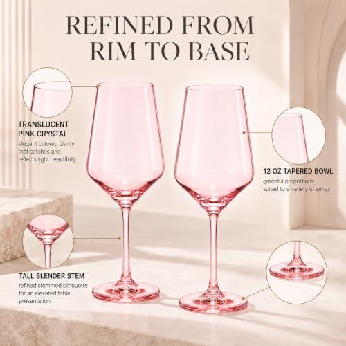 Monet Stemmed Wine Glassware, Pink, Set of 2
