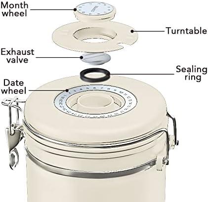 ShanSon Coffee Canister Airtight Coffee Container Stainless Steel Coffee Bean Storage Container with Scoop Coffee Canister for Beans Grounds Sugar Flour Tea Cereal,16OZ, Beige