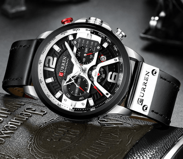 Men's Sports Waterproof Watch With Leather Belts, Chronometers And Large Numbers Details Luxury Watches Unique Design Excellent Gift