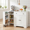 41.5” Modern Coffee Bar Cabinet with 3 Doors and Rolling Wheel-White