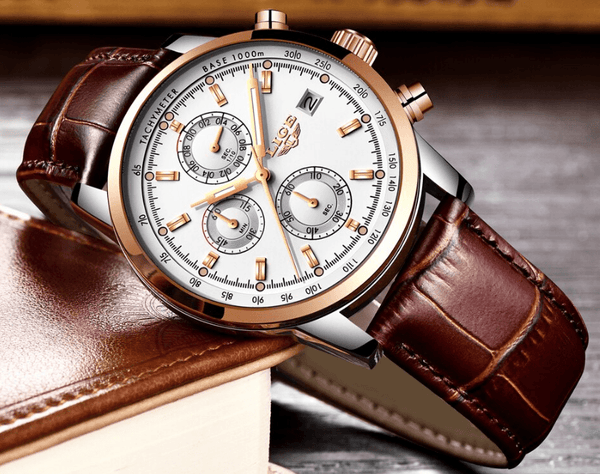 Men's  Waterproof Watch With Chronometers Date Display And Fluorescent Pointers Excellent Look Perfect Gift