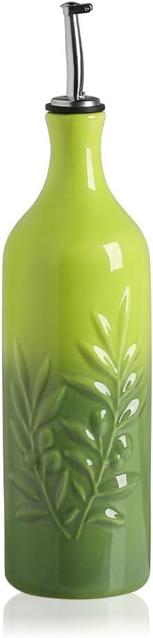 Sweejar Large Ceramic Olive Oil Dispenser Bottle, 24 Oz Relief Opaque Oil Cruet Protects Oil To Reduce Oxidation, Storage Vinegar, Soy Sauce, Coffee Syrup, Liquids, Set of 1 (Gradient Green)