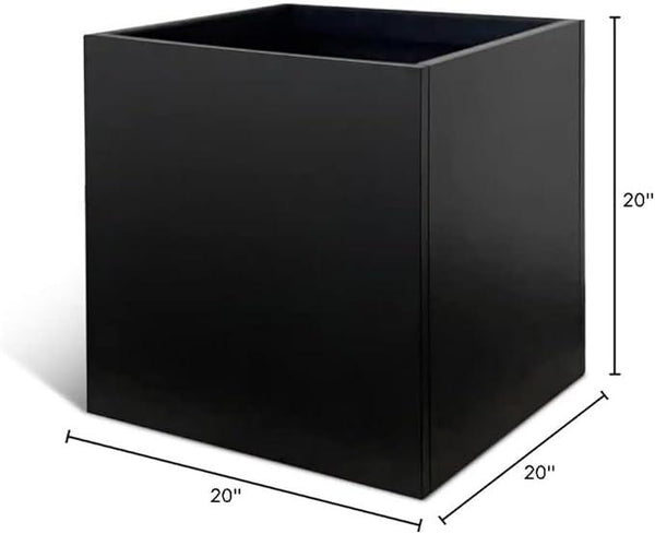 Galvanized Steel Planter Box Black Metal Planter Large Square Indoor Outdoor Planters Cube Steel Heavy Duty Flower Pot 20Inch Powder Coating Modern Commercial Residential for Patio, Deck, Yard, Garden