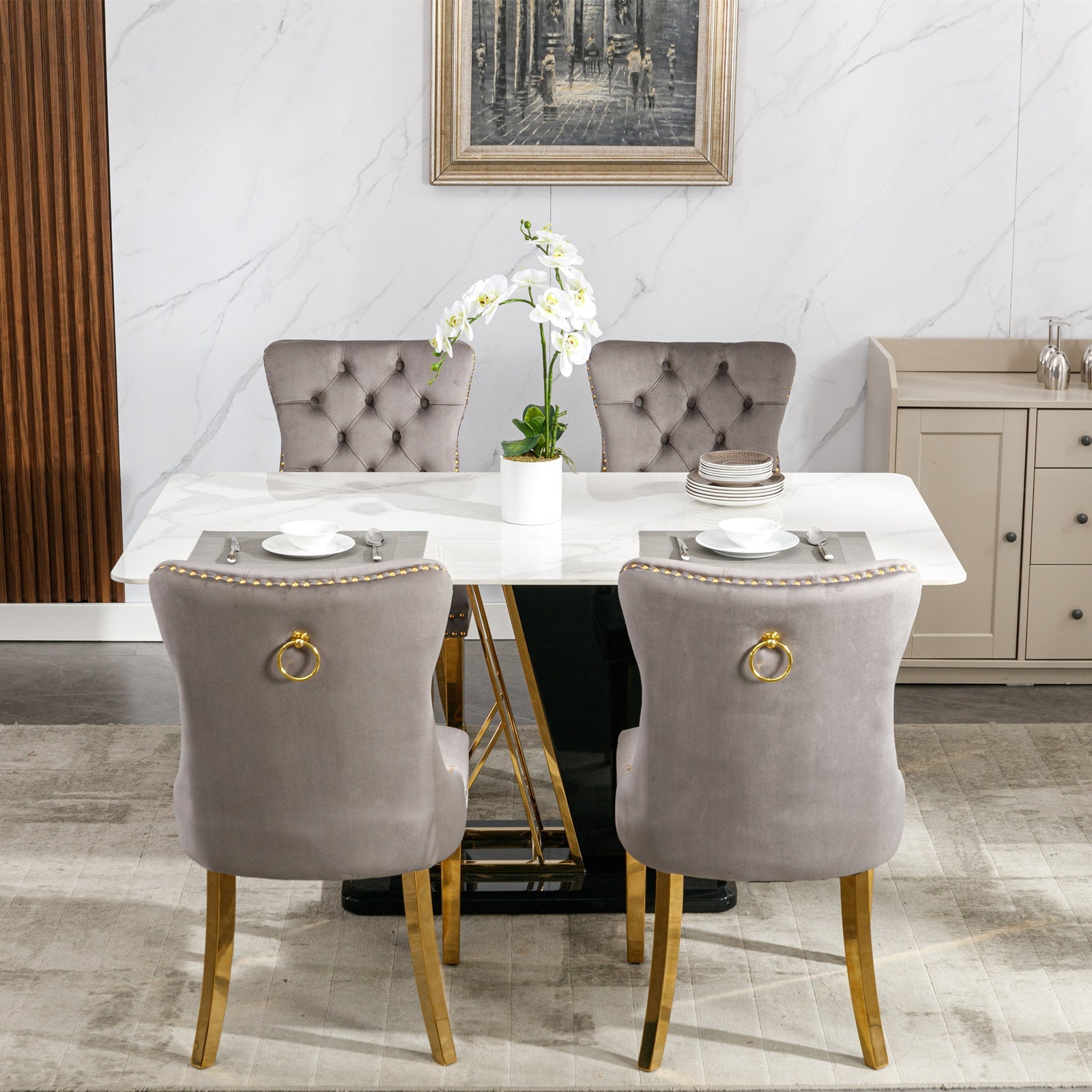 Nikki Collection Modern Tufted Solid Wood Velvet Upholstered Dining Chair with Gold Legs