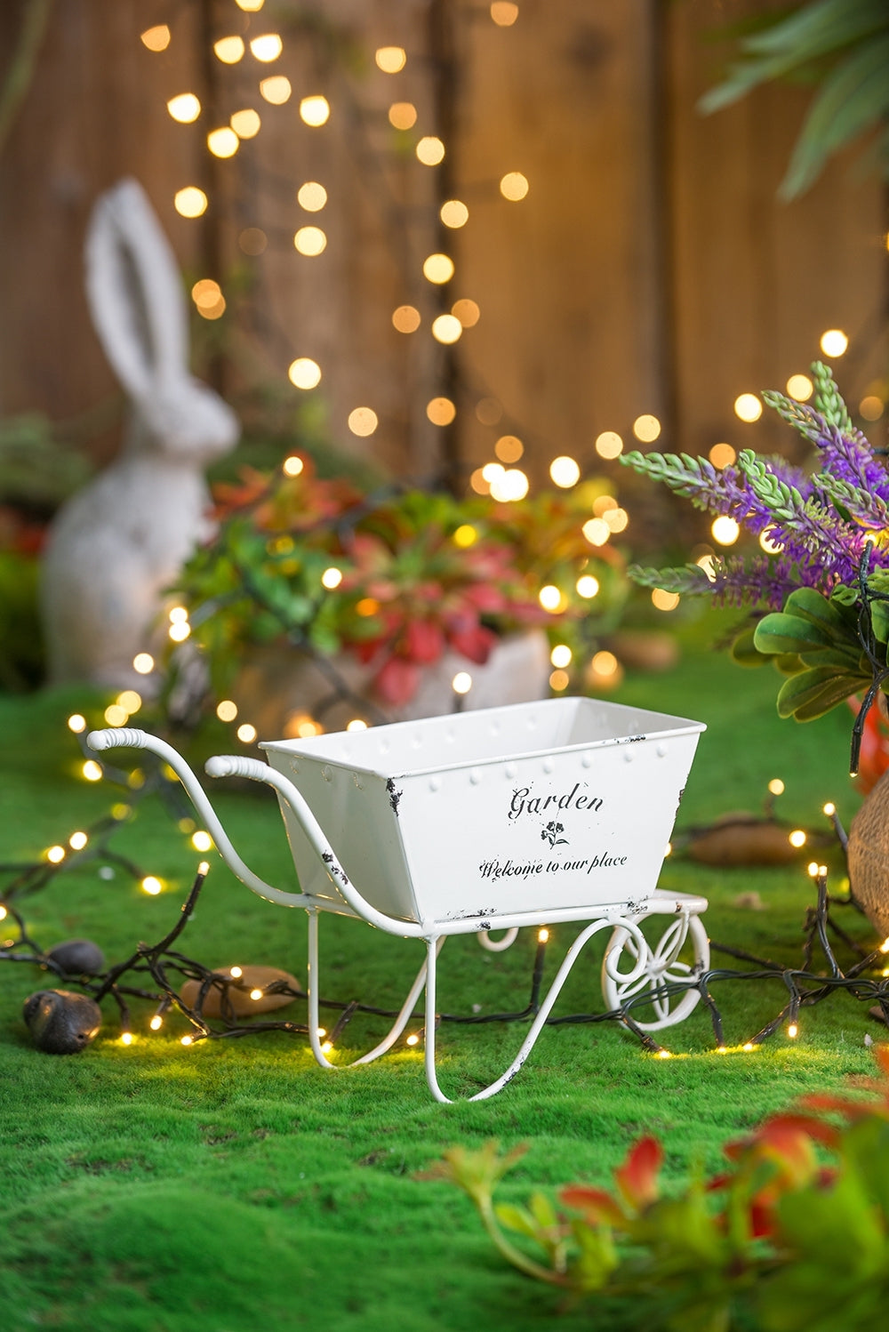 11.5x4x7' White Metal Decorative Disressed Wheelbarrow Planter, Tabletop Decor