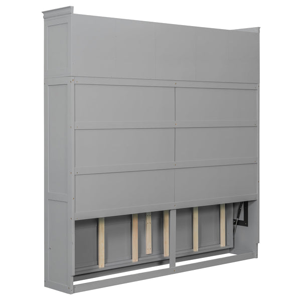 Queen Size Murphy Bed Wall Bed with Top Cabinets & Wine Rack ,Gray(OLD SKU:LP000879AAE)