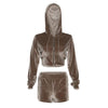High Waist Hip Shorts Suit Women - Brown / L