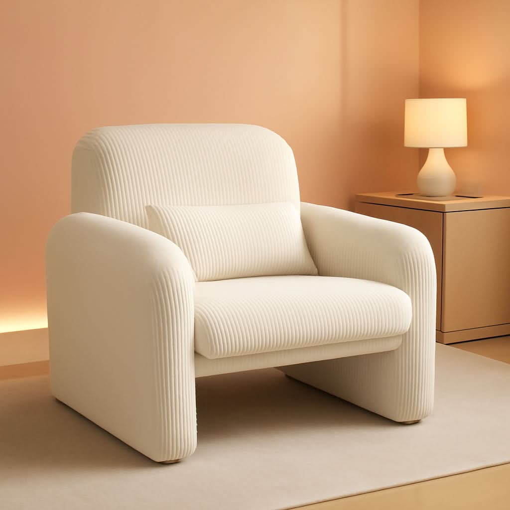 Corduroy Upholstered Accent Chair White Lumbar Pillow