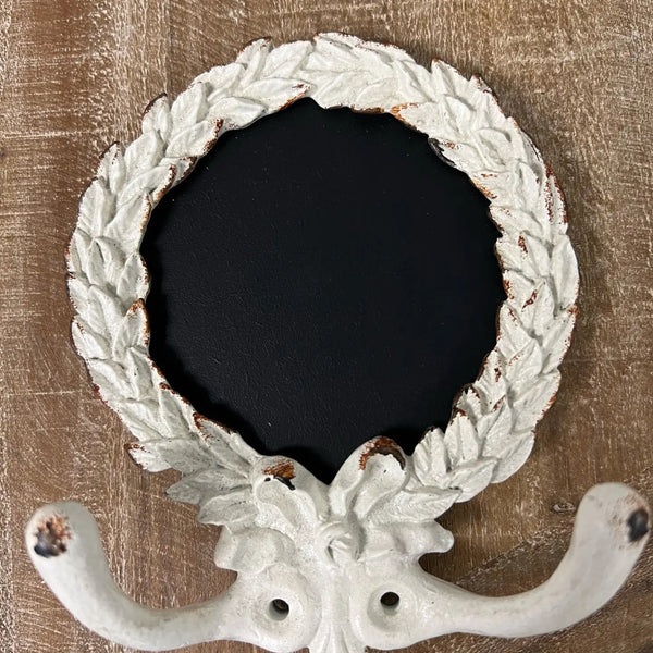 PEWTER WALL HOOK IN ANTIQUE WHITE FINISH
