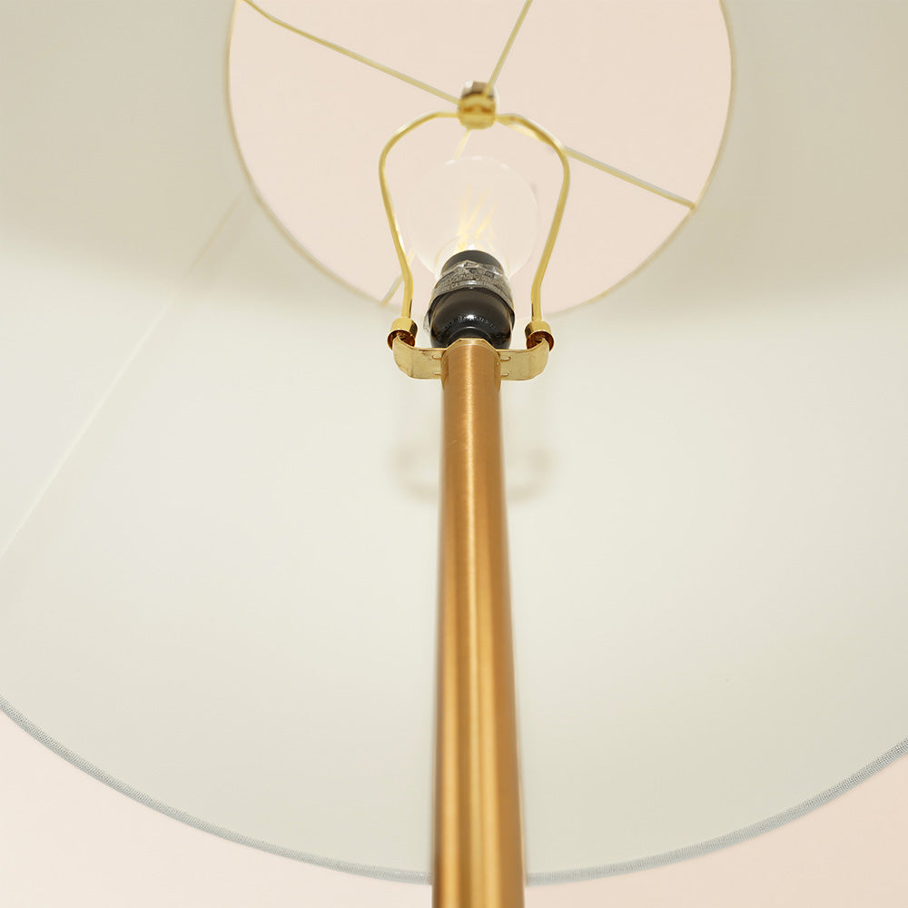 Celestial Modern Floor Lamp with Brass Accent Table and Large White Shade