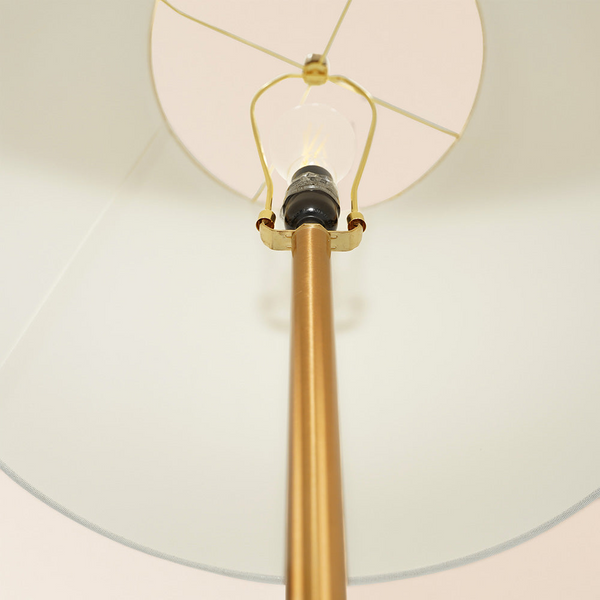 Celestial Modern Floor Lamp with Brass Accent Table and Large White Shade