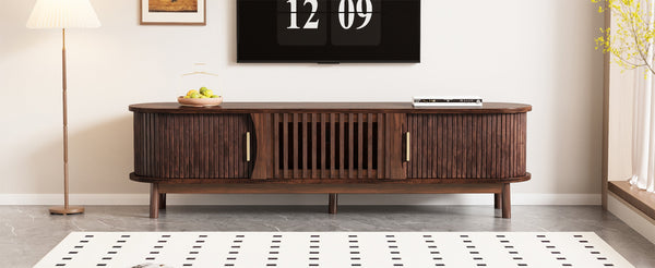 Modern Farmhouse TV Stand for 75' TVs, Wood Entertainment Center with Storage Cabinet, TV Console Table for Living Room, Bedroom