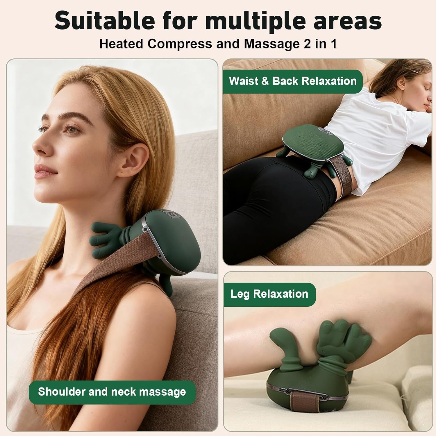 Neck Massager with Heat - Deep Tissue Shiatsu Electric Neck and Shoulder Massager with Fingers, 4D Kneading Design for Foot Back Body, Cordless Masajeador De Espalda Y Cuello, Portable for Travel