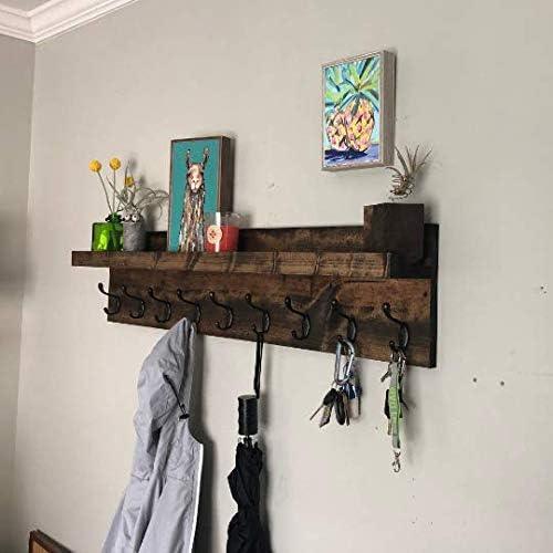 Coat Rack with Shelf Wall Mounted with Storage (Choose Your Length) Towel Rack Entryway Organizer Key Hooks (60