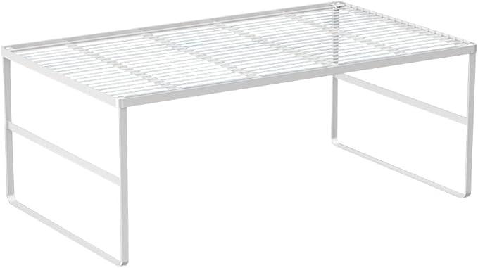 Kitchen Cabinet Storage Shelf Stackable Wire Spice Rack Organizer Heavy Duty Space Saver for Bathroom Bedroom Closet Laundry Room Office Countertop - White, Pack 1