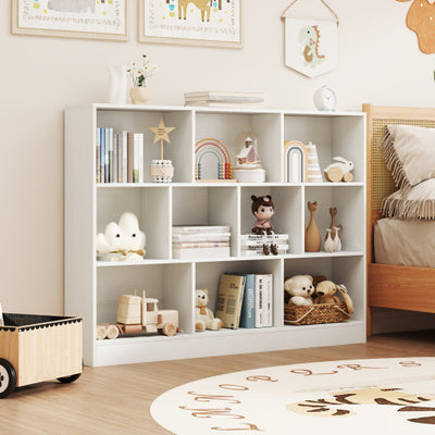 41 inches Wooden Toy Storage Organizer with 10 Cubes for Classroom Daycare Nursery Kindergarten-White