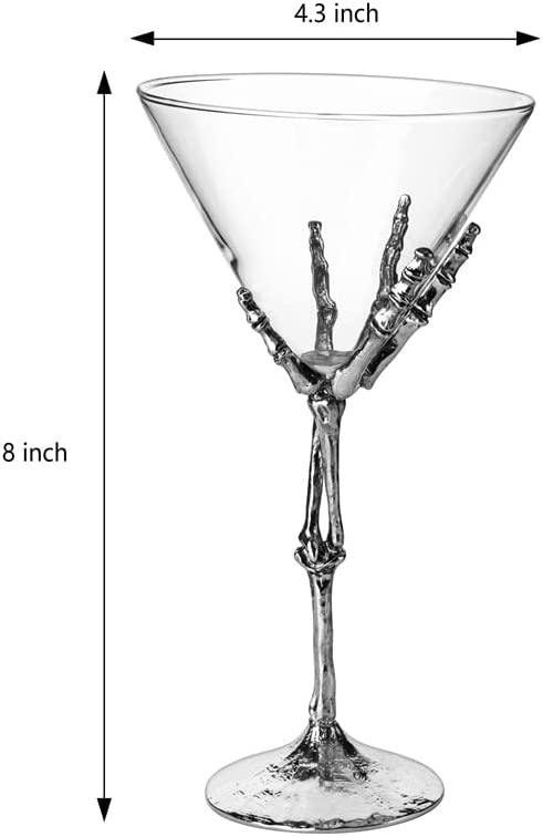 The Wine Savant Stemmed Skeleton Martini Glasses Set of 2 Skeleton Hand Glasses 9