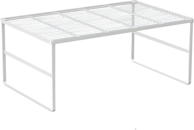 Kitchen Cabinet Storage Shelf Stackable Wire Spice Rack Organizer Heavy Duty Space Saver for Bathroom Bedroom Closet Laundry Room Office Countertop - White, Pack 1