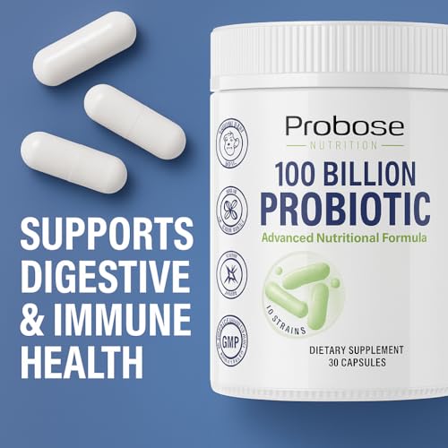 Probase Nutrition Probiotic, 100 Billion CFU, 10 Strains with Prebiotics, 30 Veggie Capsules, Gluten Free for Men and Women, 30-Day Supply