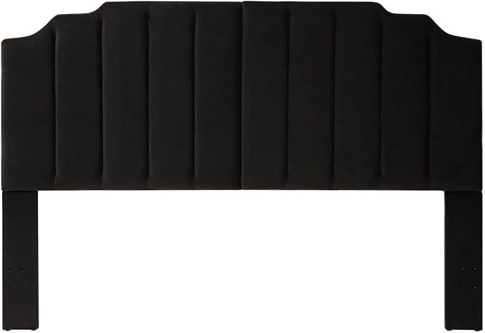24KF Black Velvet Tufted King Upholstered Headboard, Modern Vertical Channel Design California King Headboard with Stepped Silhouette Top Edge,Black