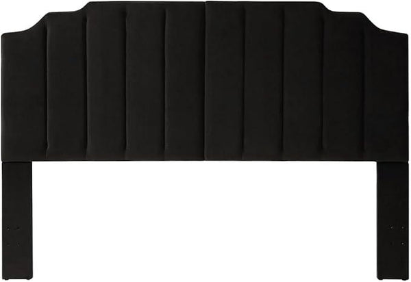 24KF Black Velvet Tufted King Upholstered Headboard, Modern Vertical Channel Design California King Headboard with Stepped Silhouette Top Edge,Black