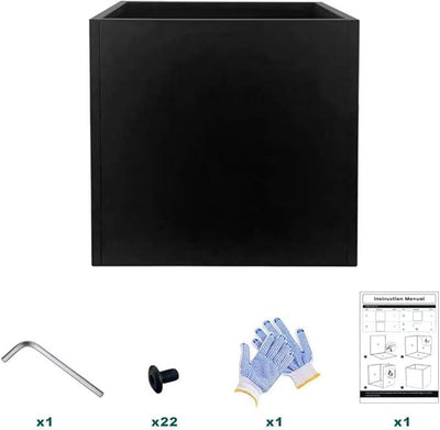 Galvanized Steel Planter Box Black Metal Planter Large Square Indoor Outdoor Planters Cube Steel Heavy Duty Flower Pot 16Inch Powder Coating Modern Commercial Residential for Patio, Deck, Yard, Garden