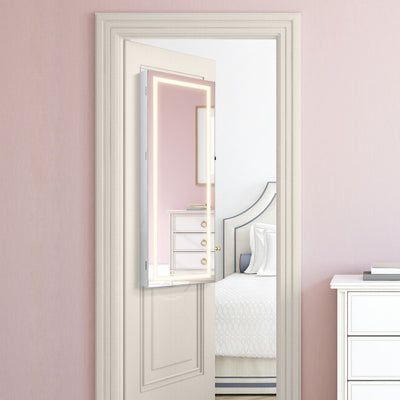 42.5 Inches Lockable Jewelry Mirror Wall Cabinet with 3-Color LED Lights-White
