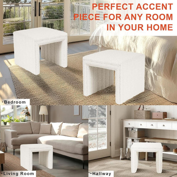 Cream Soft Boucle Upholstered Ottoman Footrest 18 Inches