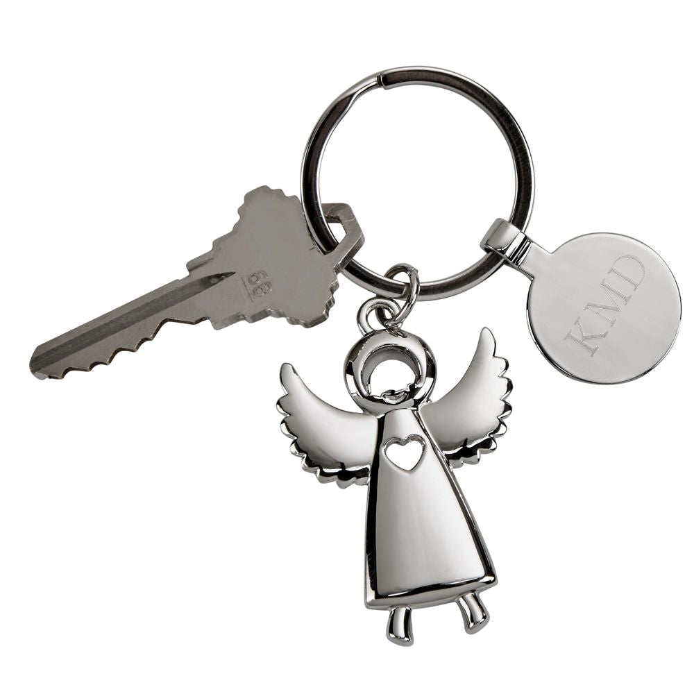 Standing Angel Keychain with Engraving Tag, 3.5