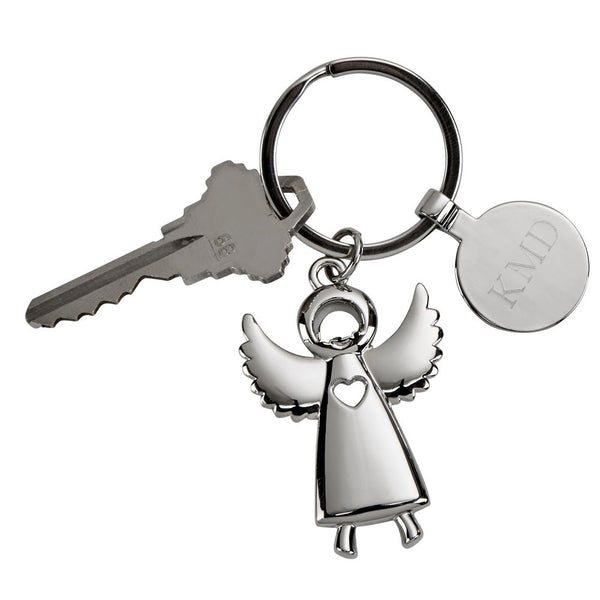 Standing Angel Keychain with Engraving Tag, 3.5